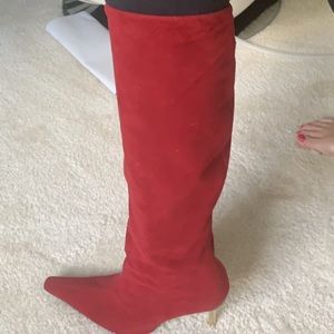 GIANNI VERSACE Women 37.5 Tall Knee HighRed Suede